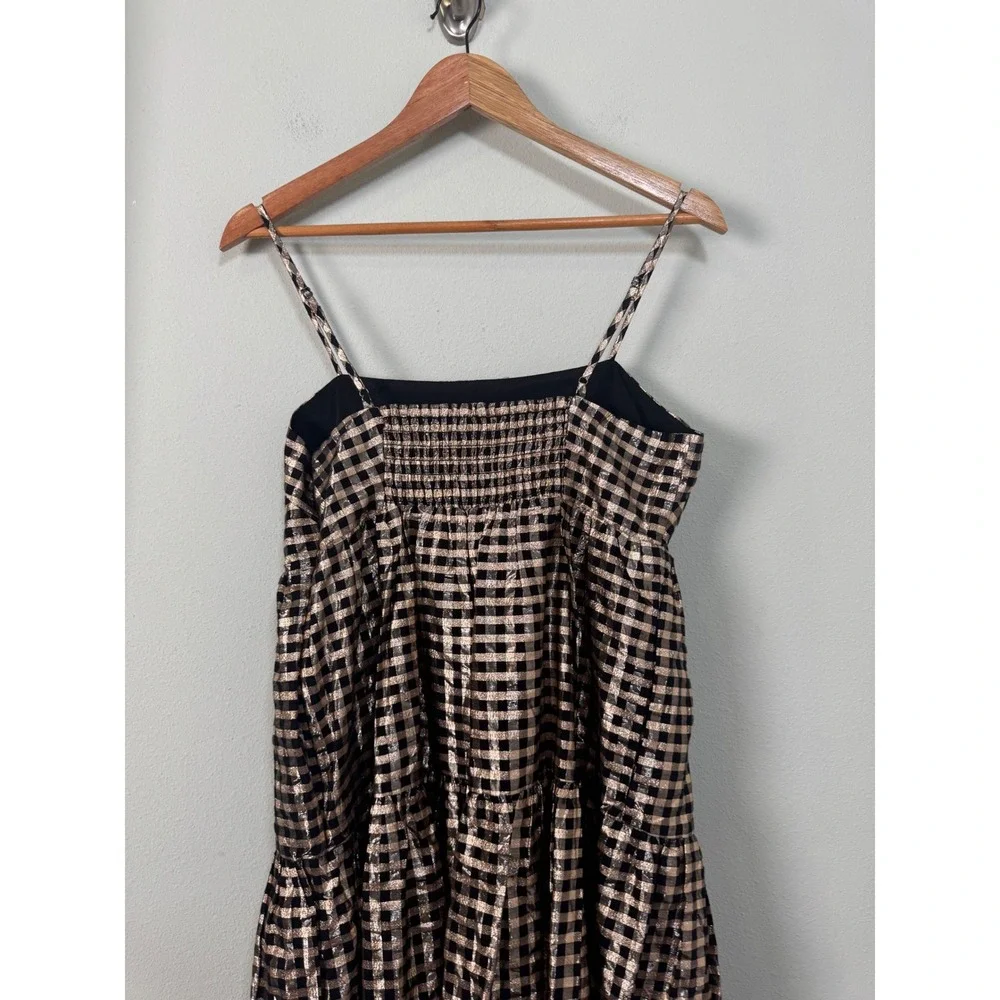 J.Crew Lurex Black & Gold Metallic Gingham Tiered Mini Dress BM072‎ Size 6 NEW